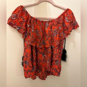Cinq a sept off the shoulder red and black top size M